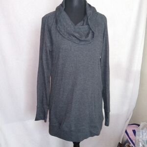 Eddie Bauer Tunic Sweater Women's Size M Gray Cowl Neck Waffle Knit Long Sleeve